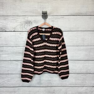 Melrose & Market Women's Burgundy Pink Striped Metallic Knit Sweater Size Medium